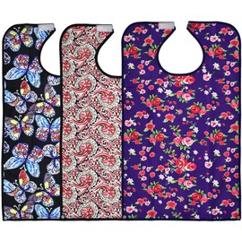 Celley Bib for Adults Women and Elderly Reusable and Washable with Crumb Catcher Pouch, Vibrant