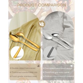 65-Piece Gold Silverware Set with Serving Utensils, Ollex Durable Stainless Steel Hammered Flatware Set for 12 with Knives Forks Spoons Large Serving utensil Set for Home Restaurant, Dishwasher Safe