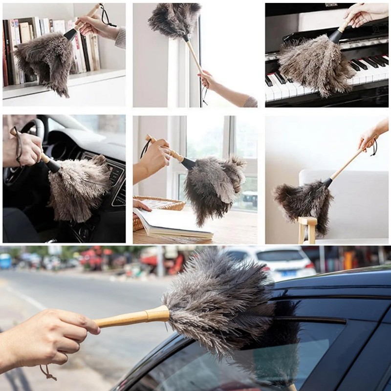 Ostrich Feather Duster 35 cm Ostrich Duster with Wooden Handle