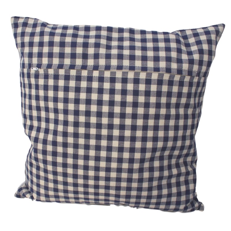 Pine Cushion Blue Checked with Heart Embroidery Filled with Pine