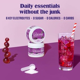 Ultima Replenisher Electrolyte Hydration Powder, Grape, 30 Serving Canister - Sugar Free, 0 Calories, 0 Carbs - Gluten-Free, Keto, Non-GMO with Magnes