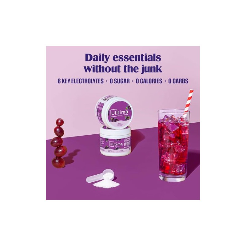 Ultima Replenisher Electrolyte Hydration Powder, Grape, 30 Serving Canister -