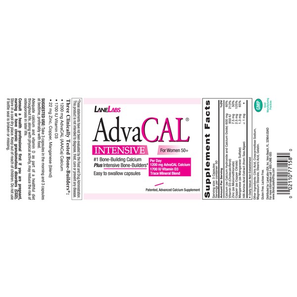 Lane Innovative - AdvaCAL Intensive Calcium, For Women 50+, With 1,700 IU Vitamin D, Easy to Swallow (150 Capsules)