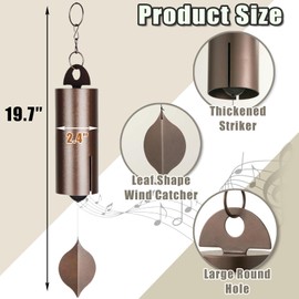 Deep Tone Heroic Windbell Large Cylinder Wind Chimes Antique Metal Outdoor Wind Chime Temple Wind Chime Memorial Wind Chimes Suitable for Patios Gardens Yards Porches (L-19.7inch)