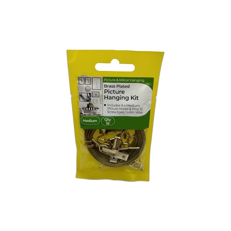 Aretro 19 Piece Medium Brass Plated Picture Hanging Kit Includes