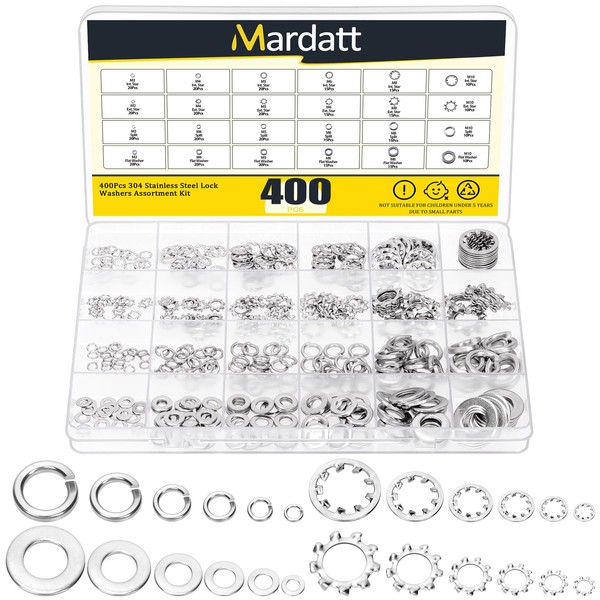 Mardatt 400Pcs 304 Stainless Steel Spring Lock Washer, M3 M4