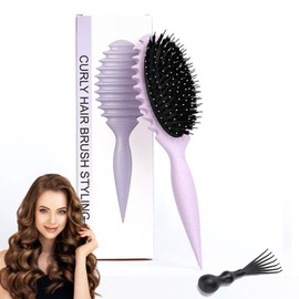 jatimdotin Haarbürste, Lockenbürste, Curl Hair Brush für Damen, Wildschweinborsten Haarbürste zum Kämmen und Formen, Professionelle Bürste Locken Trennung für definierte Locken (Lila)