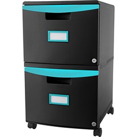 Storex Plastic Two-Drawer File Cabinet – Locking Document Organizer with Casters for Home and Office, Black, 1-Pack (61315U01C)
