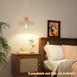 Zevnico 15ft Wood Pendant Light Cord Kit with Shade Ring and ON Off Switch, Hanging Lamp Kit Plug in Cord for Farmhouse, Vintage Swag Light Bulb Cord DIY Twisted Nylon Rope for E26 E27 Socket