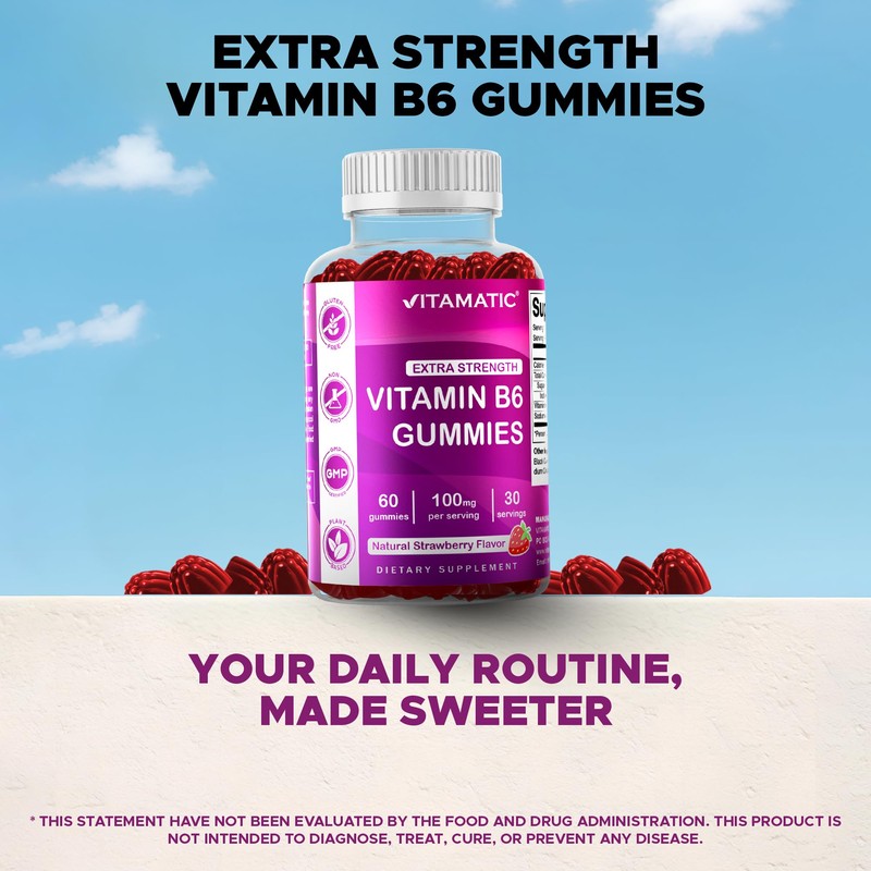 Vitamatic 2 Packs Vitamin B6 100mg Gummies – Natural Strawberry