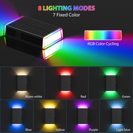 Solar Wall Light Outdoor , RGB & Warm White 8 Modes Dusk to Dawn Lighting Wall Sconce IP67 Waterproof Up and Down Solar Lights Outdoor Front Door Light for House, Garage, Porch, Doorway,Fence (2 PACK)