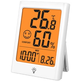 Timloon Digital Thermometer/Hygrometer, Indoor Thermometer/Hygrometer, LCD Large Screen, Backlight Function, Comfort Level, Clock, Calendar, Alarm, Wall Mount, Tabletop, Magnet, Health Management,