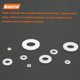 HELIFOUNER 500 Pieces M2 White Nylon Flat Washers, Plastic Washers, Inner Diameter 2mm, Outer Diameter 5mm, Thickness 1.0mm