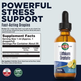 KAL Lithium Orotate Dropins, Chelated | Mood & Relaxation Support | Natural Lemon Lime Flavor | 2oz, Approx. 60 Serv.