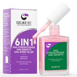 gelike ec Nail Strengthener Polish for Thin Nails: Soft Pink 15ml 6 in 1 Natural Nail Hardener Extra Strong and Growth - Long Lasting Repair for Damaged Nails - Growth Oil for Salon Home Daily Work
