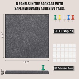 Large Cork Board Alternative 36" X 24" Bulletin Board - 6 Pack Removable Felt Wall Tiles, Cork Wall Tiles Bulletin Board Home Office Essentials - Dark Gray