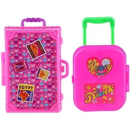 Fat-catz-copy-catz 2x Plastic Rolling Suitcase Travel Luggage Box for 11.5" Princess Dolls Pink Miniature Luggage