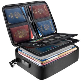 BALEINE Fireproof Document Box with Lock, Portable Fireproof Document Bag Waterproof Fire Proof File Boxes for Documents, File Organizer Box for Important Paperwork (Black, 15''x11''x4'')