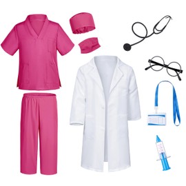 TOGROP Doctor costume for kids scrubs pants with accessories set children party cosplay Rose 4T-5T