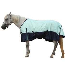 Gallopoff 600 Denier Rip-Stop Horse Rain Sheet Lightweight Waterproof and Breathable Turnout Horse Blanket (No Fill) Turquoise/Navy 81