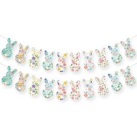 Whaline Pancarta de Pascua con cuerda, 20 unidades, diseño floral de conejo, colorido, vintage, premontado, guirnalda de banderines de primavera, decoración colgante para el hogar, Pascua, primavera,