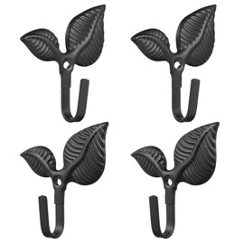 4Pcs Vintage Leaf Wall Hooks - Decorative Cast Iron Leaf Single Coat Hooks for Hanging Clothes, Towels, Keys & Bags - Rustic Black Wall Mounted Hooks with Screws for Bathroom, Bedroom & Kitchen