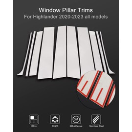 10 PCS for Toyota Highlander 2020-2025 Window Pillar Post Trims, Sporty Stainless Steel Exterior Window Strips Cover Molding for Highlander Gas Hybrid LE, XLE, XSE,Limited, Platinum Bronze Edition