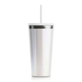 RTIC 20oz Everyday Tumbler Insulated Stainless Steel Portable Travel Coffee Cup with Straw, Spill-Resistant Lid, BPA-Free, Hot and Cold Drink, Ceramic Lining, White Glitter