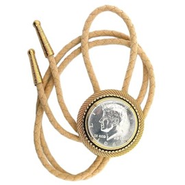 VINTAGE 1964 JFK KENNEDY SILVER HALF DOLLAR MESH BOLO TIE WITH CORD TIPS EPBT50N