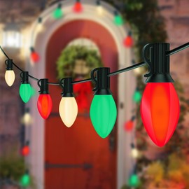 25Ft C7 LED Red White and Green Christmas Lights, Outdoor Christmas String Lights with 27 LED Bulbs, Commercial Hanging Vintage Christmas Lights for Holidays Roofline Patio Garden Party Wedding Decor