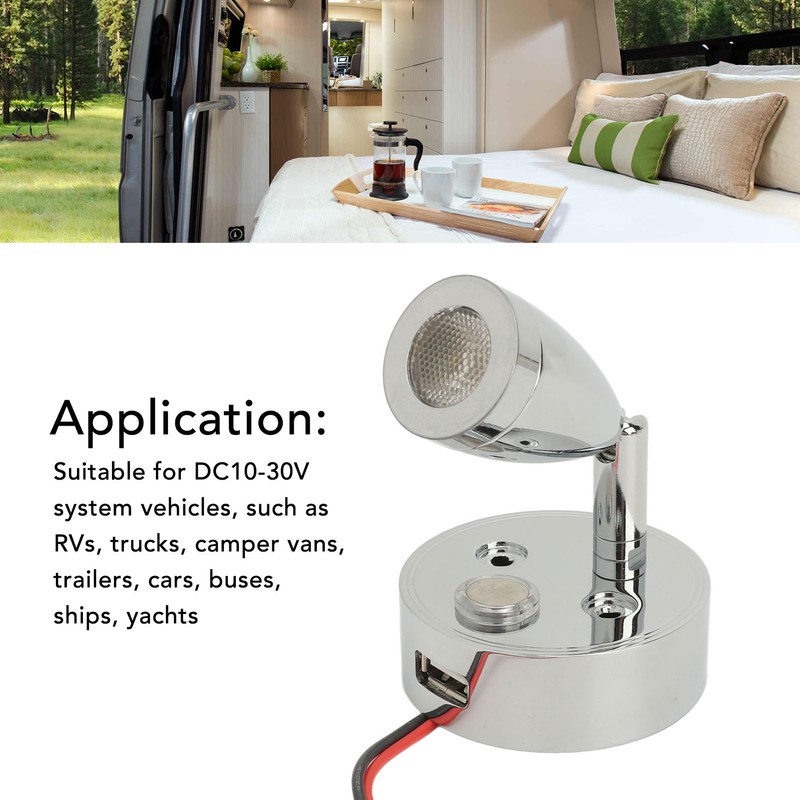 DC 10‑30V RV Reading Lamp Touch Control Adjustable Brightness Interior