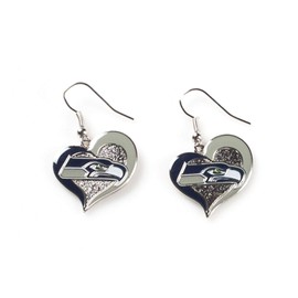 Sports Team Seattle Seahawks Logo 3/4" Swirl Heart Dangle Earring Set