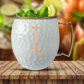Custom Copper Moscow Mule with Hammered Painted Finish - Engraved Bar Style 100% Copper Cup with GARDEN Floral Letter Monogram Themed Engraving, Brass Handle | 18 oz, White