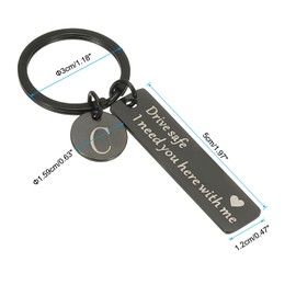 PATIKIL Drive Safe Keychain, 1 Set Letter C Keychain I Need You Here with Me Custom Keychain with Gift Box for Him Christmas Valentines Day Gifts, Black