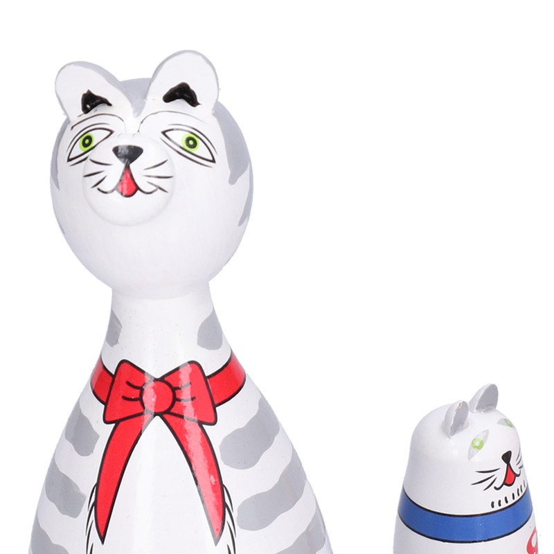 5Pcs Nesting Dolls Kit Innovative Cartoon LongNecked Cat Ornament Wooden