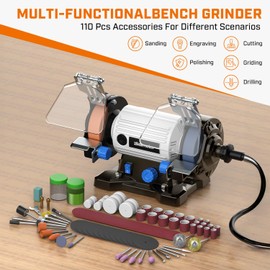 Bielmeier Bench Grinder 3", With 110Pcs Accessories, Bench Buffer Polisher With Long Flexible Shaft (105cm), Ideal For Wood, Jewelry, Metal, Plastic, Stone, Compact Design