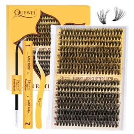 QUEWEL DIY Lash Extension Kit 320Pcs 30D+40D Fluffy Cluster-Lashes Mix 12-18mm Thick Eyelash-Clusters Bond and Seal Lash Kit and Lash Tweezers Easy DIY at Home(30D+40D Fluffy Kit)