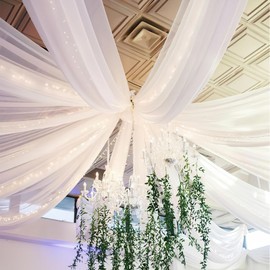 White Chiffon Ceiling Drapes 6 Panels 5ftx15ft Wedding Ceiling Draping Fabric Sheer Swag Drapes for Indoor Ceremony Conservatory Decoration