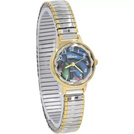 Blekon Women's 25mm Analog Watch Mother of Pearl Dial Slim Metal Stretch Band - Abalone/Two-Tone