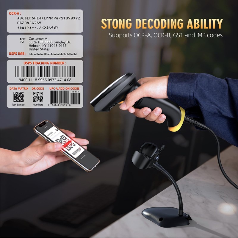TEEMI 2D Barcode Scanner with Smart Stand USB Wired Handheld