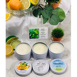 Clean, Fresh & Crisp Scented Candle 4 Pack. Hand Poured. Includes 4 Different scents with Notes of Ozone, Citrus, Floral, Musk and Woods.