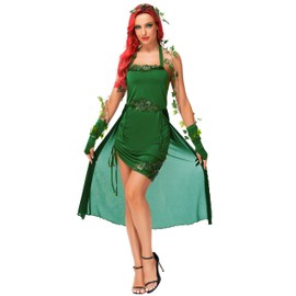 AOBUTE - Disfraz de hiedra Poiso para mujer, vestido verde de Halloween, juego de hadas y cosplay con guirnalda de hojas, talla L