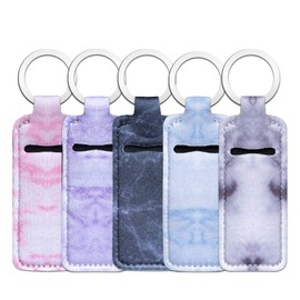 5-Piece Marble Chapstick Clip-On Sleeve Pouch Neoprene Keychains Lipstick Holder Elastic Lip Balm Holster Keychain Holder for Travel