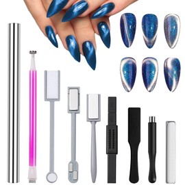 YECERALA 9PCS Cat Eye Magnet For Nails Cat Eye Gel Nail Polish Magnet Tools Set Double-Head Strong Suction Nail Magnet Stick Nail Cat Eye Magnet Nails Square Round Magnet Pens Diverse Cat Eye Effect