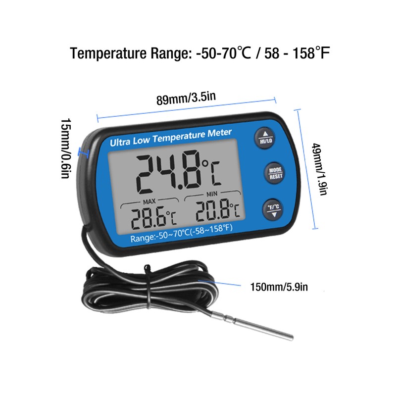Refrigerator Thermometer ‑50 to 70℃ Digital LCD Display with Alarm