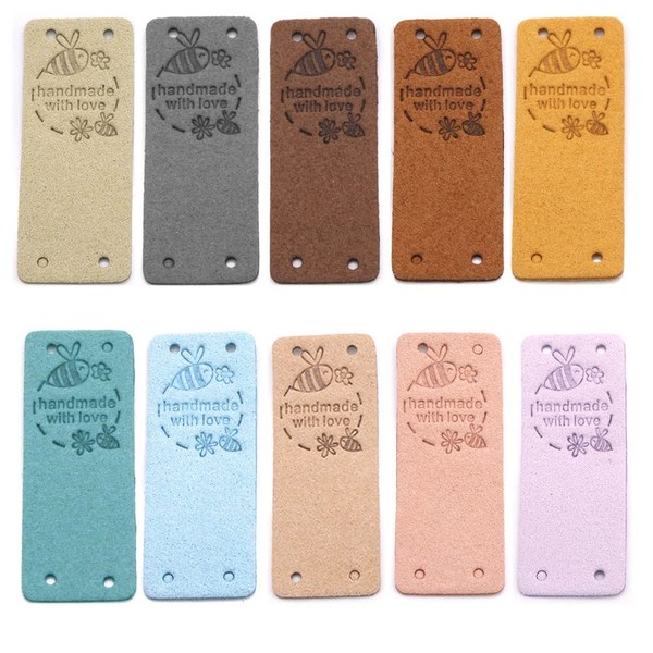Biudunm 50Pcs Handmade Label Tags for Handmade with Love Tags Leather Tags for Clothes Gifts Bags Sewing Accessories