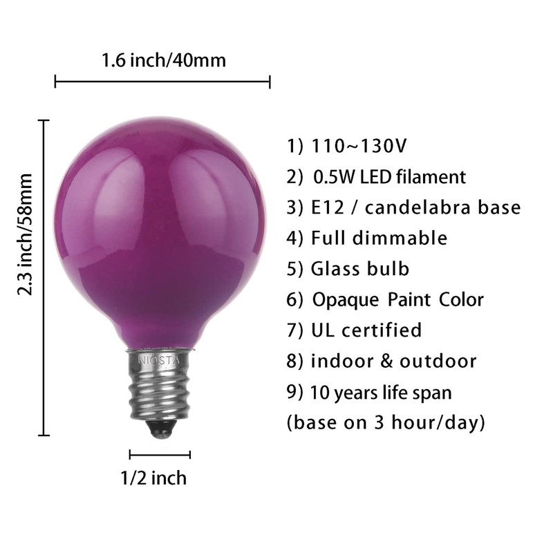 NIOSTA 25 Pack G40 Replacement Bulbs,120V LED Bulbs, for E12