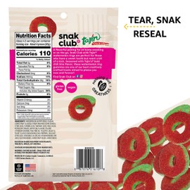 Snak Club Tajin Watermelon Rings, Chili & Lime Sweet & Spicy Gummy Snacks, Mild in Heat Bold in Flavor, Gluten-Free Snack, 5oz Resealable Bag, 6 Count
