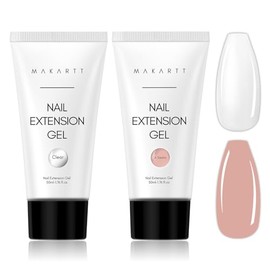 MAKARTT Juego de Gel Constructor para Extensiones de Uñas Poly Nail Gel Rosa Nude y Transparente 50 ml x 2 Piezas Fortalecedor de Uñas de Aspecto Natu