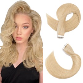 SEGOHAIR Tape in Hair Extensions Human Hair, 12" Invisible Tape in Hair Extensions, 10Pcs Real Hair Straight Natural Remy Tape Hair Extensions - Natural Blonde